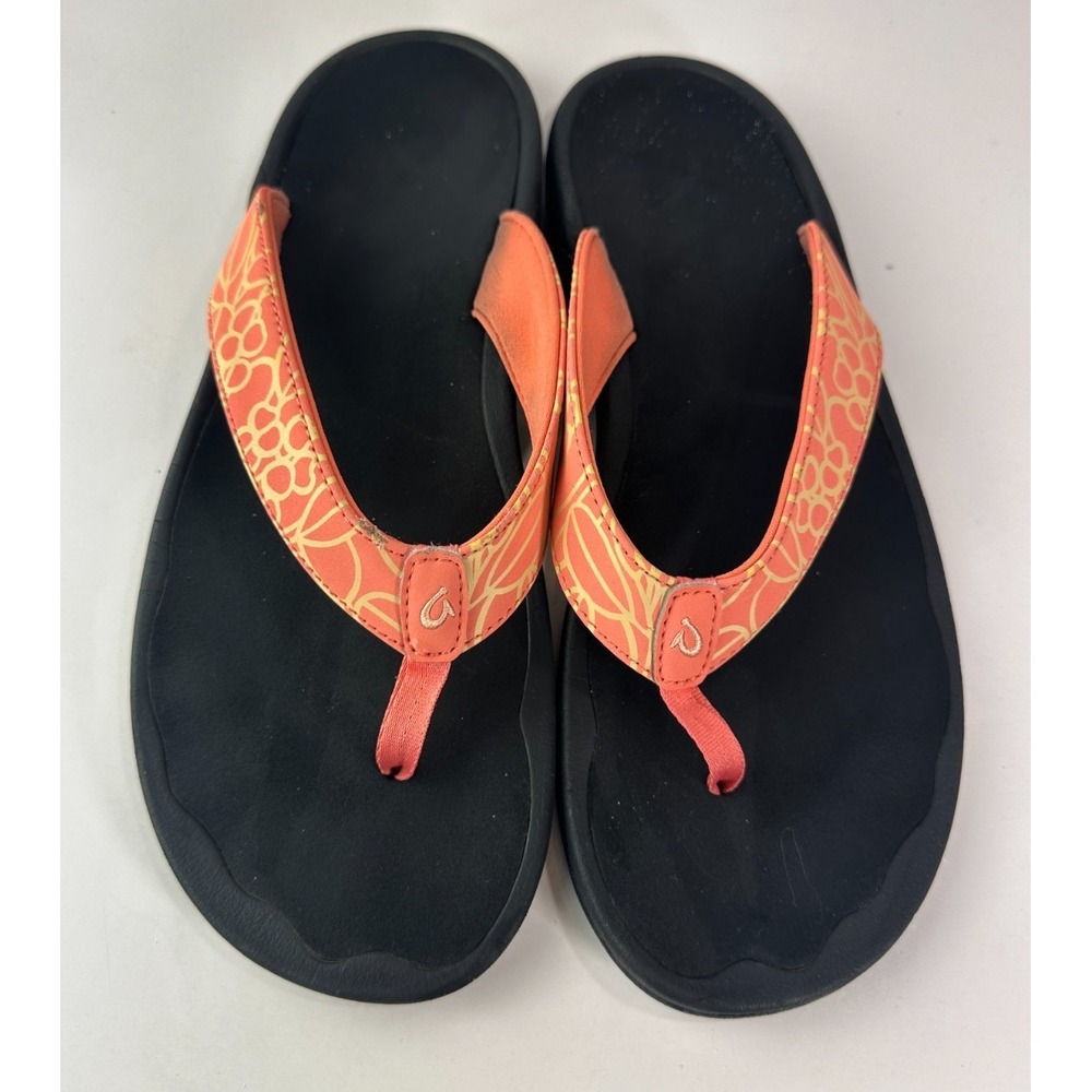 OluKai Ohana Flip Flop Sandals Orange Yellow 20110 Water Resist Women's Size 11 - Picture 3 of 16